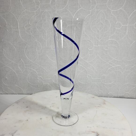 Pier 1 Swirline Pilsner Glass Pair 10" Cobalt Blue Handblown Set‎ of 2 - Picture 8 of 10